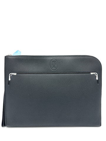 Black Pebbled Leather Front Pocket Clutch