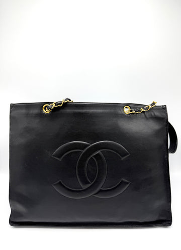 Black 24K CC Lambskin XL Chain Tote