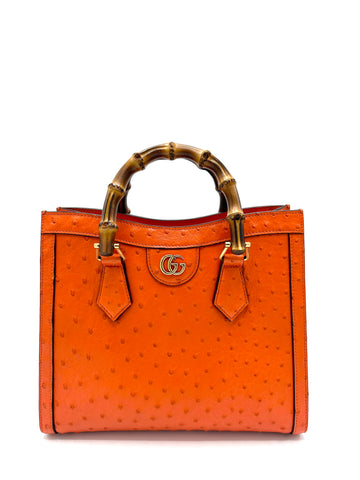 Rare Mandarin Orange Ostrich GG Medium Diana Tote w/ Strap