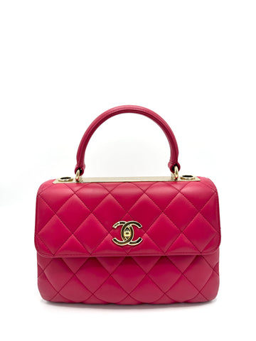 Raspberry Quilted GHW Trendy Top Handle w/ Strap