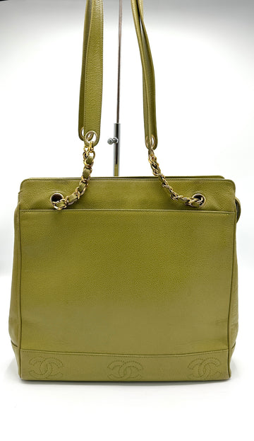 Light Green Triple CC Caviar Tote