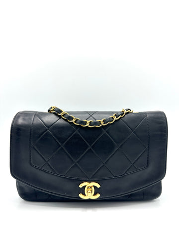 Black Lambskin Diana Small Flap