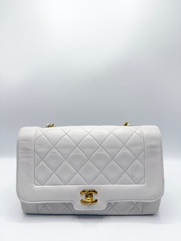 24k White Lambskin CC Flap