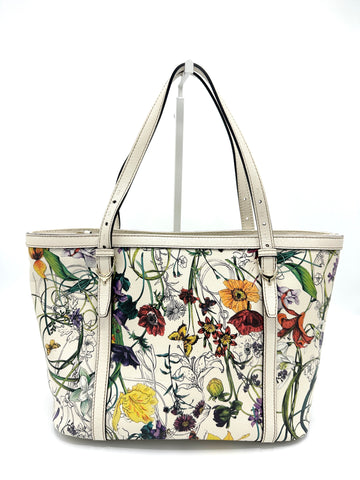 White Flora Horsebit Triple Pocket Tote