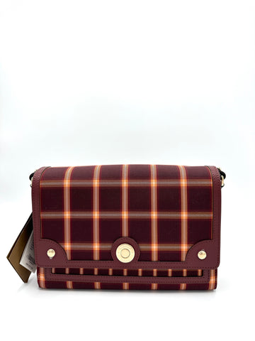 Burberry Burgundy Novacheck Calfskin Tartan Note Crossbody