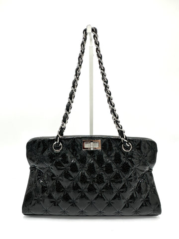 Reissue Black Quilted Crinkled Patent Chain Tote