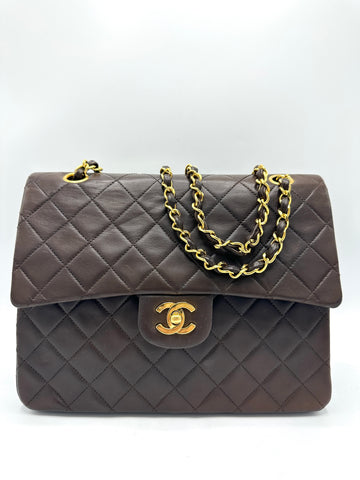 Brown CC 24K GHW Lambskin Medium Square Double Flap