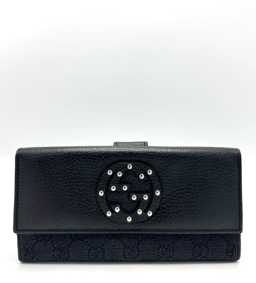 Black GG Canvas SHW Stud Flap Wallet