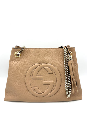 GG Pebbled Caramel Soho Chain Tote