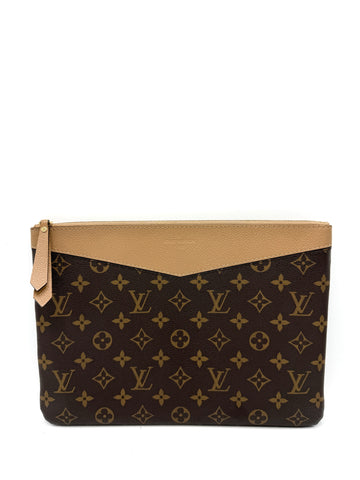 Monogram/Camel Pebbled Leather Pallas Zip Clutch