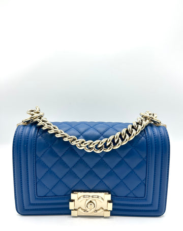 Blue Lambskin GHW Small Boy Bag