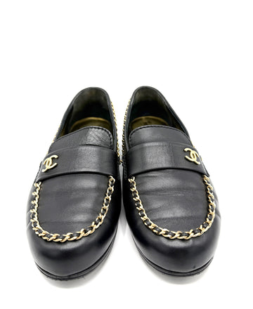 Black Lambskin Chain Mosaic Loafers