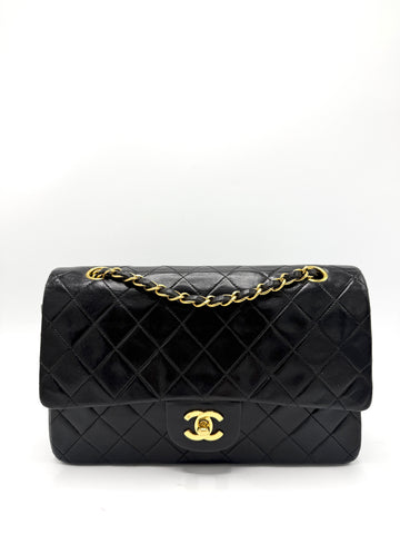 Black 24K CC Lambskin Quilted Medium Double Flap