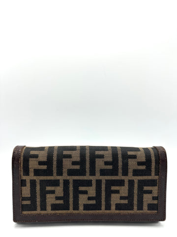 Brown Canvas Zucca Flap Long Wallet