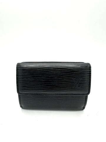 Black Epi Flap Compact Card Case