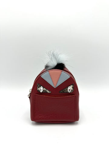 Red Pebbled Mink Fur Monster Backpack Charm
