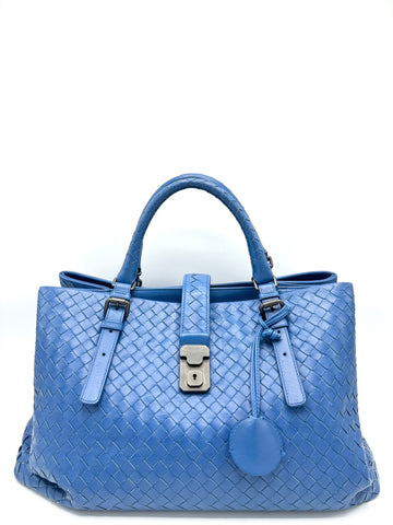 Bottega Veneta Blue Intrecciato Roma Tote