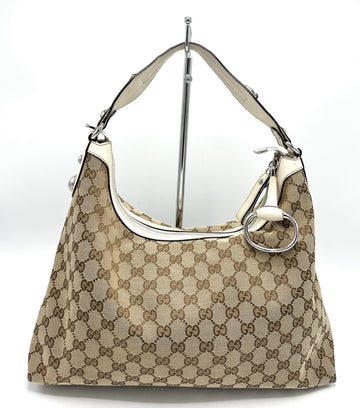 GG Canvas Ivory Leather Trimmed Hobo Tote