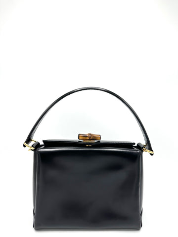 Black Box Leather Bamboo Turnlock Top Handle w/Strap