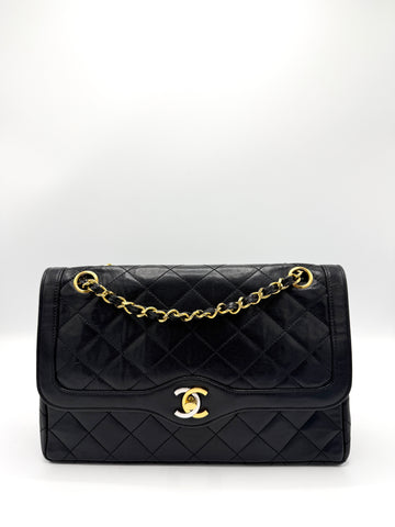 Black CC Lambskin Quilted Paris Double Flap