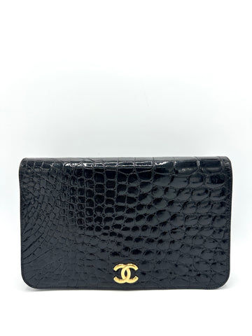 Black GHW Crocodile Full Flap