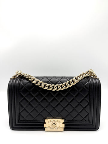 CC Black Lambskin Medium Boy Bag