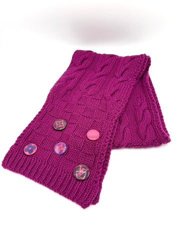 Pink Button Cable Knit Scarf