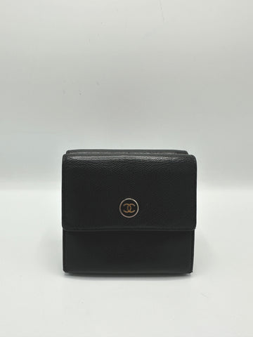 Black Leather Trifold Compact Wallet