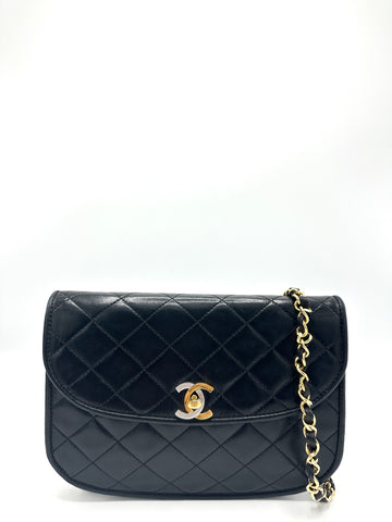 Rare Black Lambskin Paris Half Moon Chain Flap