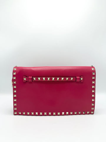 Pink Rockstud Flap Clutch w/ Wristlet