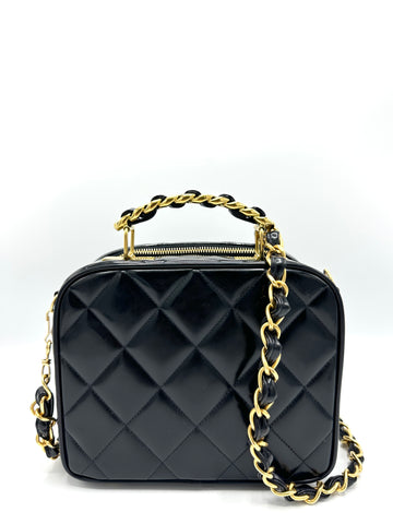 Black Patent Quited Top Handle Vanity