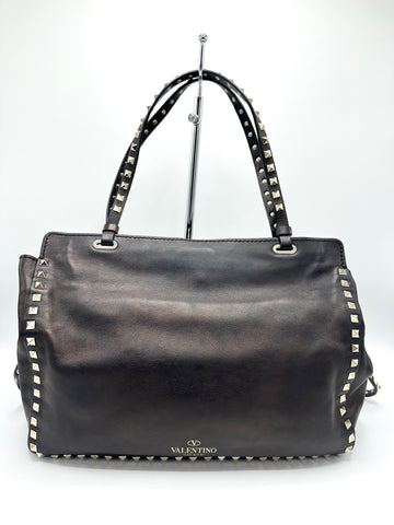 Metallic Black Rockstud Soft Tote w/Strap