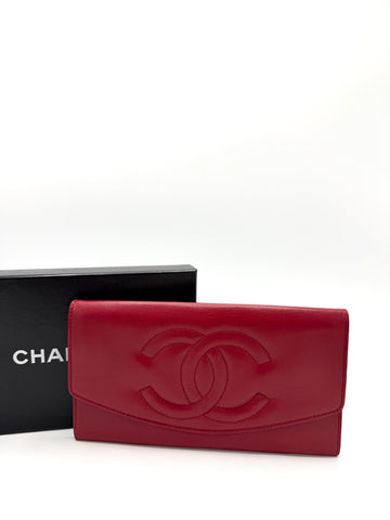 Red CC Lambskin Double Flap Clutch