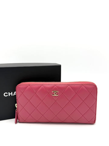 CC Pink Quilted Lambskin GHW Zippy Long Wallet