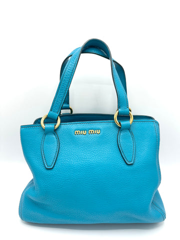 Turquoise Pebbled Leather Tote w/Strap