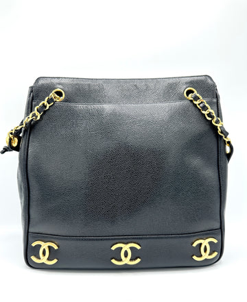 Triple CC Black Caviar Tote Bag