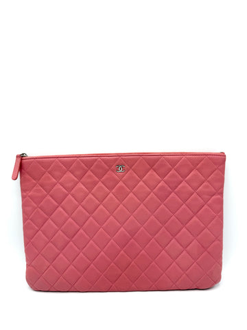 CC Pink Quilted Lambskin Zip Clutch