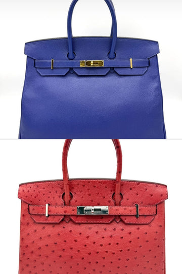 LAYAWAY LISTING (TOTAL PRICE $24000) Bleu Electrique GHW Epsom 35 and Red Palladium HW Ostrich 30 Birkin Bundle