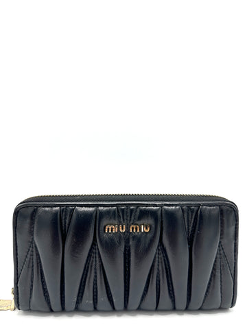 Black Leather Zip Around Long Wallet
