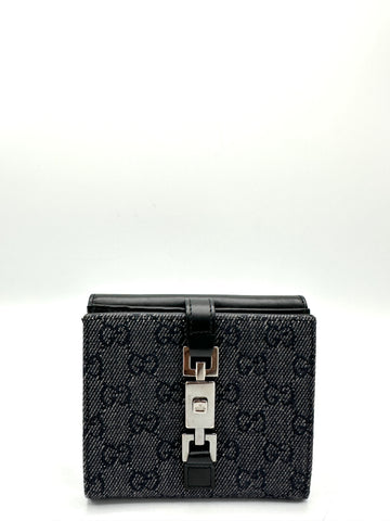 Black GG Denim Jackie Compact Wallet