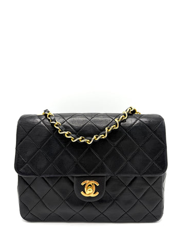 24k CC Black Lambskin Square Flap