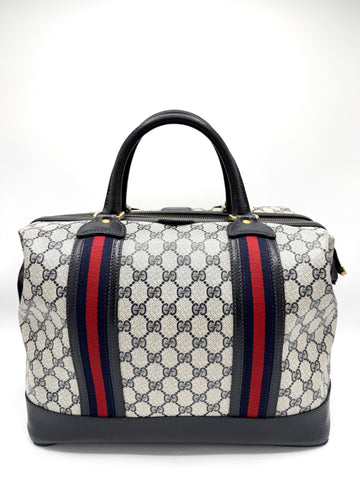 GG Navy Vintage Ophidia Zip Boston Bag