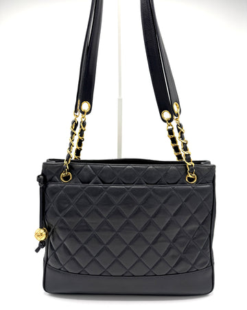 24k Midnight Blue Quilted Lambskin Golden Ball Tote