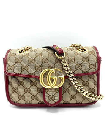 GG Diagonal Stitch Red Leather Marmont Chain Crossbody