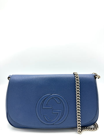 Blue Pebbled Leather GG Soho Chain Crossbody