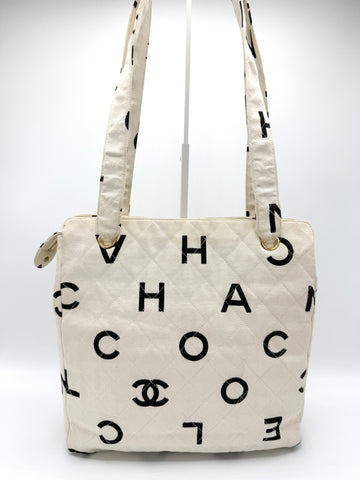 24k Black/White Coco Denim Tote