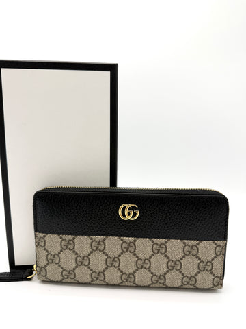GG Supreme Black Color Block Zippy Long Wallet
