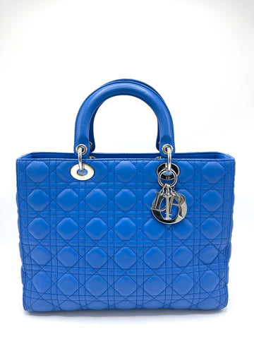 Dior Electric Blue Cannage SHW Large Lady Dior