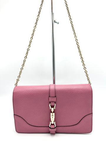 Mauve Pink Pebbled Leather Chain Jackie Flap Bag