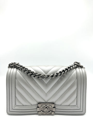 Metallic Silver Chevron Boy Bag
